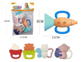 LOTE 184: SET DE 5 SONAJEROS Y MORDEDORES EN BOLSA PVC